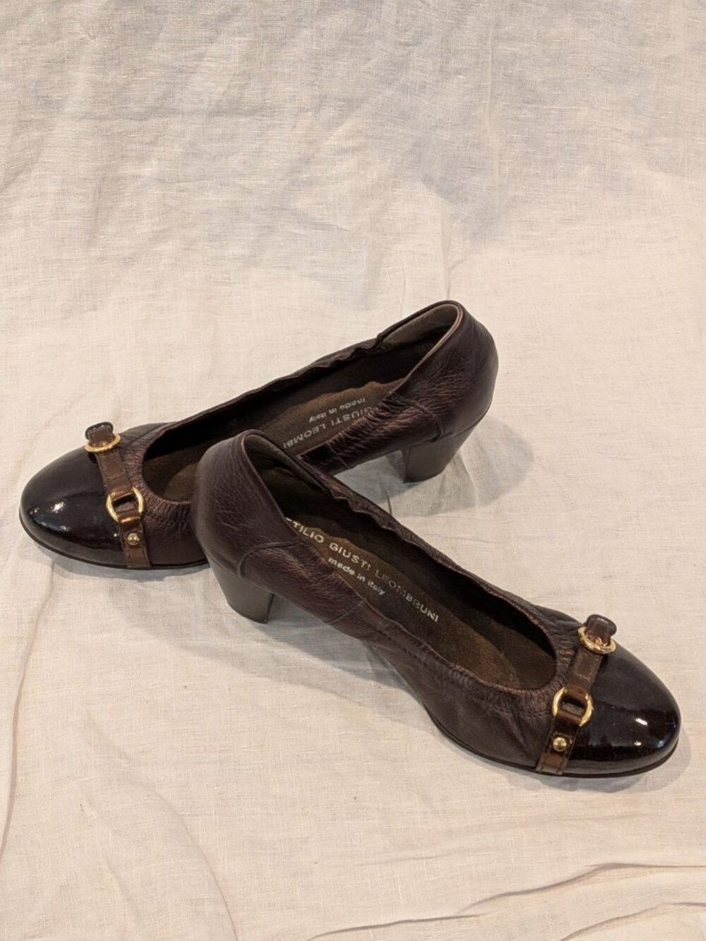 AGL D404006 Brown Leather Patent Toe Mary Jane Pumps Made Italy size 38